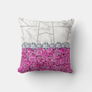 Rose Marbre Argent Blanc Oreiller Jeté Paillettes