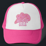 Rose moderne Allons-y Filles Cowboy Casquette Rodé<br><div class="desc">Casquette de cowboy rose moderne avec des étoiles peachy design,  parfait pour votre rodéo,  country et western wild west fête avec les filles. Chapeau de camionnette rose casquette bachelorette partie camionneur.</div>