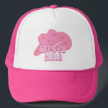 Rose moderne Allons-y Filles Cowboy Casquette Rodé<br><div class="desc">Casquette de cowboy rose moderne avec des étoiles peachy design,  parfait pour votre rodéo,  country et western wild west fête avec les filles. Chapeau de camionnette rose casquette bachelorette partie camionneur.</div>