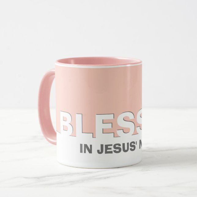 Rose moderne BLESSÉ Au Nom De Jésus Mug Chrétien (Devant gauche)