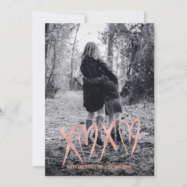 Rose moderne brossé or Valentine Carte photo (Devant)