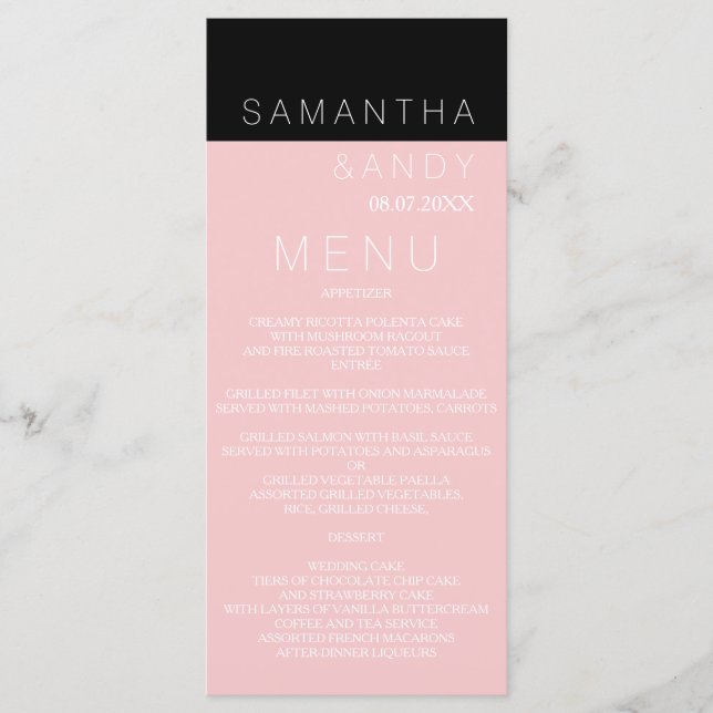 Rose moderne couleur rose bloc menu mariage (Devant)