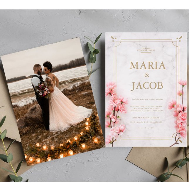 Rose Moderne Design Boho Mariage Photo Invitation (Créateur téléchargé)