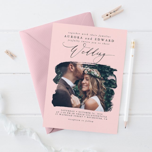 Rose Moderne Design Boho Mariage Photo Invitation (Créateur téléchargé)