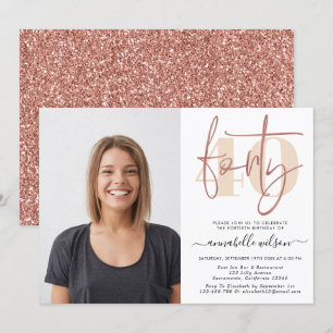 Rose moderne Gold 40e anniversaire Invitation phot