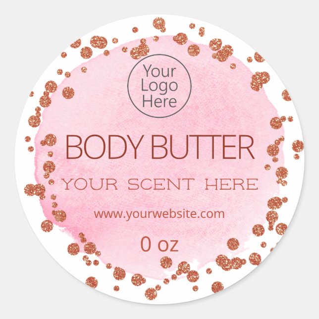 Rose moderne Gold Dots Corps Beurre Logo Étiquette (Devant)