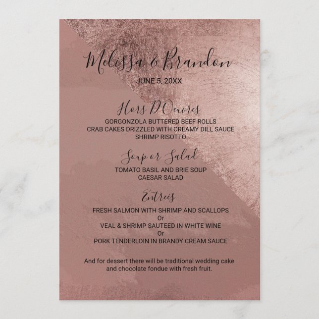 Rose moderne Gold Faux Foil Triangle Mariage Menu (Devant)
