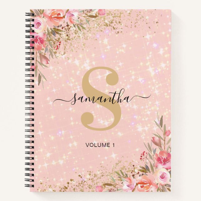 Rose moderne Gold Floral Nom du carnet de croquis (Devant)