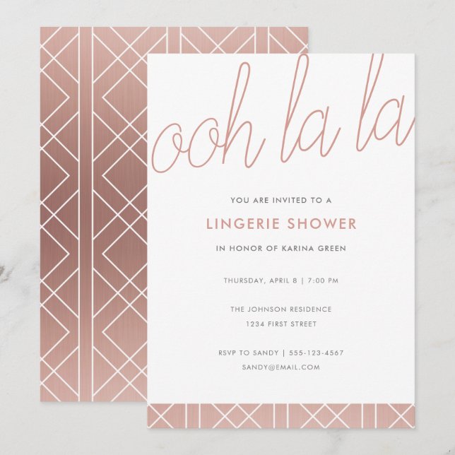 Rose moderne  Gold Lingerie Douche Invitation (Devant / Derrière)