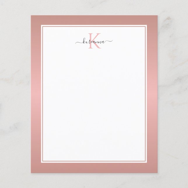Rose moderne Gold Monogramme Chic Girl Note Card (Devant)