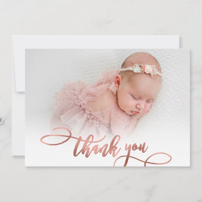 Rose moderne Gold Script New Baby Photo Merci (Devant)