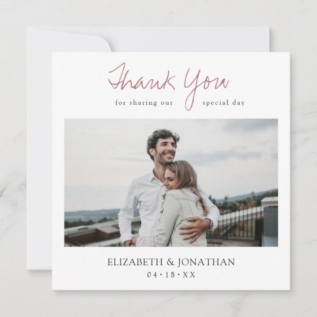 Rose moderne Merci Gold Script Mariage photo (Devant)