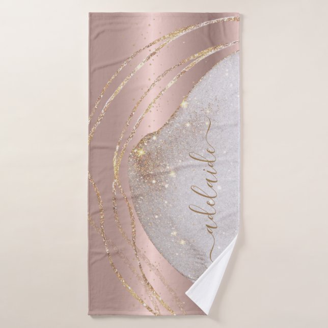Rose moderne Parties scintillant or Monogramme Chi (Serviette de bain)