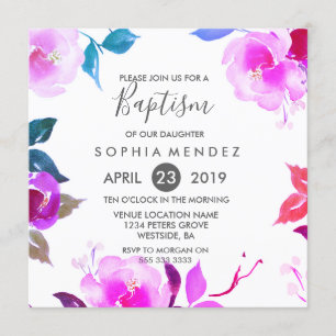 Rose mou Floral Girl Baptism Invitation
