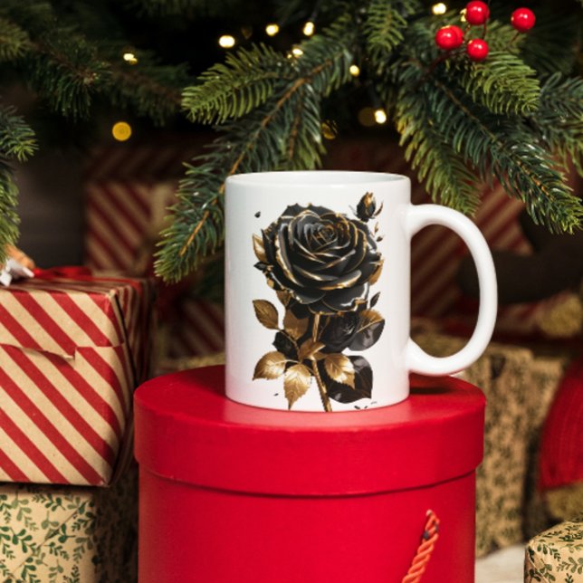Rose noir avec Mug café feuille d'or (Créateur téléchargé)