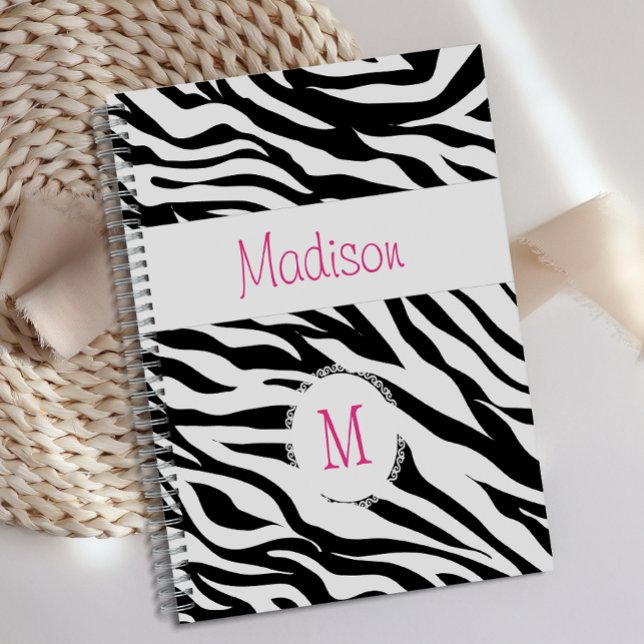 Rose Noir Blanc Zèbre Animal Monogramme Tendance (Créateur téléchargé)