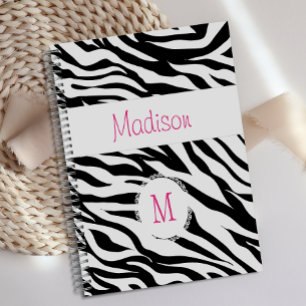 Rose noir blanc Zèbre animal tendance Monogramme