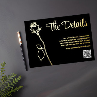 Rose noir et or code QR carte de détails
