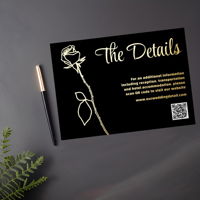 Rose noir et or code QR carte de détails (Créateur téléchargé)