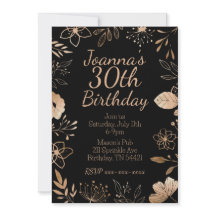 Rose noir or Botanique Invitation d'anniversaire