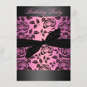 Rose noir/rose chaud et bow Invitation d'anniversa
