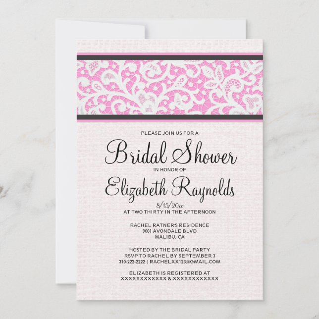 Rose Noir Rustique Linge nuptiale Invitations de d (Devant)