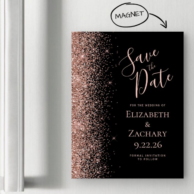 Rose noire pailletée or magnétique Save the Date (Créateur téléchargé)