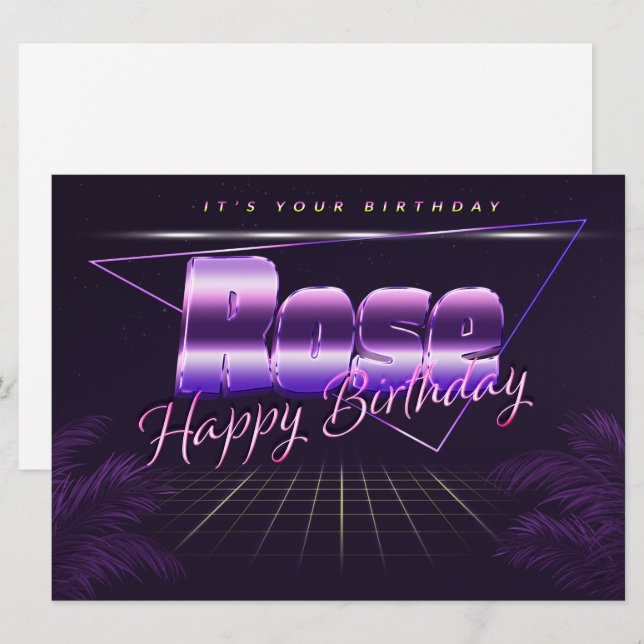 Rose Nom Prénom lila retro Carte (Devant / Derrière)