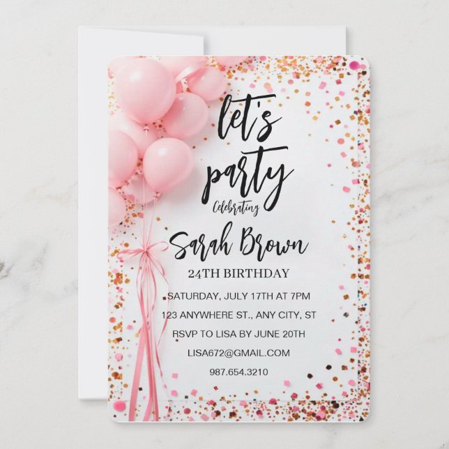 Rose numérique Gold Anniversaire Fête Invitation E (Devant)