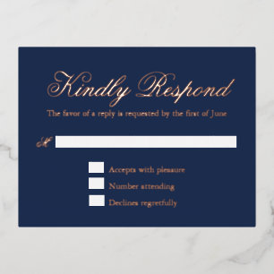 Rose officiel Gold Foil Marine Blue Wedding Carte 