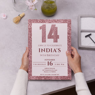 rose or 14ème anniversaire invitation