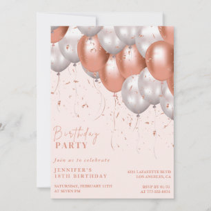 Rose or 18e anniversaire invitations Balloon Glam