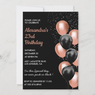 Rose or 23e anniversaire invitation Balloon Black