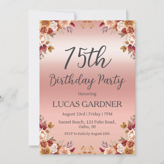 Rose or 75e anniversaire invitations (Devant)