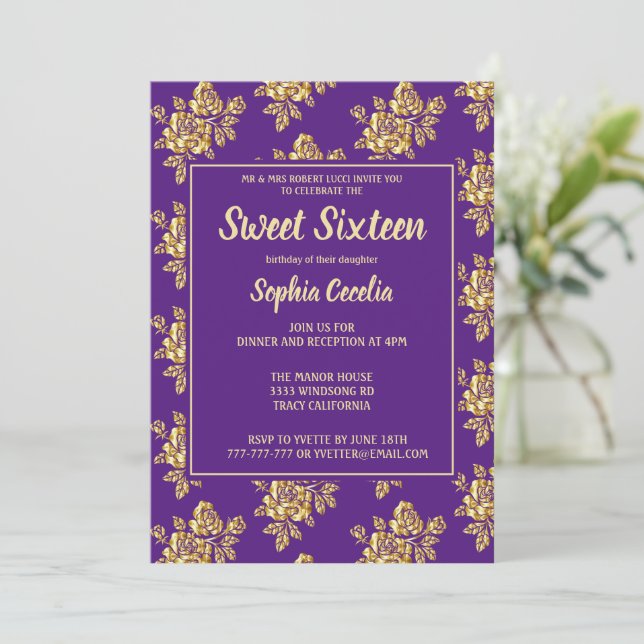 Rose or brillant Sweet 16 Invitation (Debout devant)