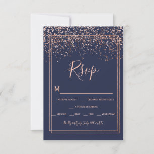 Rose or confetti marine bleu script frontière rsvp