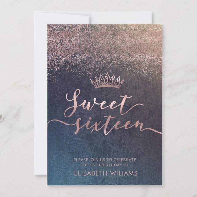 Rose or confetti ombre tiara invitation (Devant)