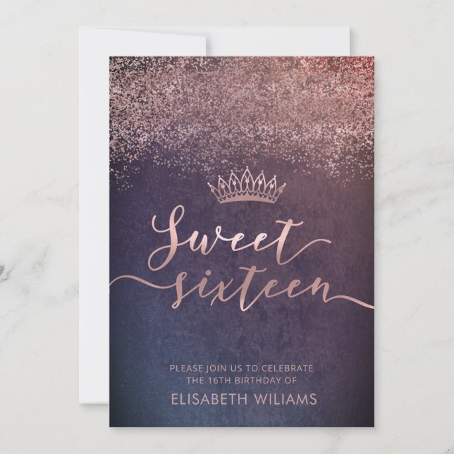 Rose or confetti ombre tiara invitation (Devant)