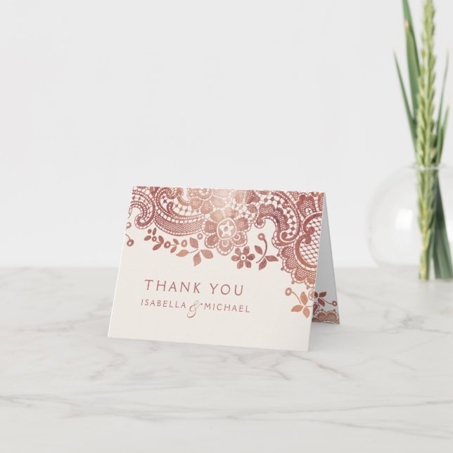 Rose or élégant vintage dentelle mariage Merci (Devant)