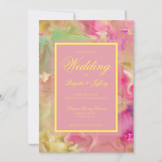 Rose, or, encre verte invitations de mariage (Devant)