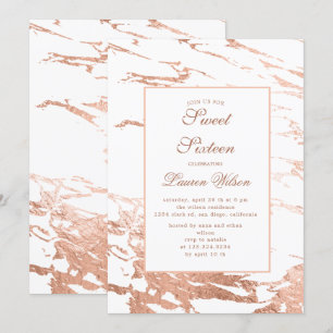rose or faux feuille marbre Quinceanera Invitation