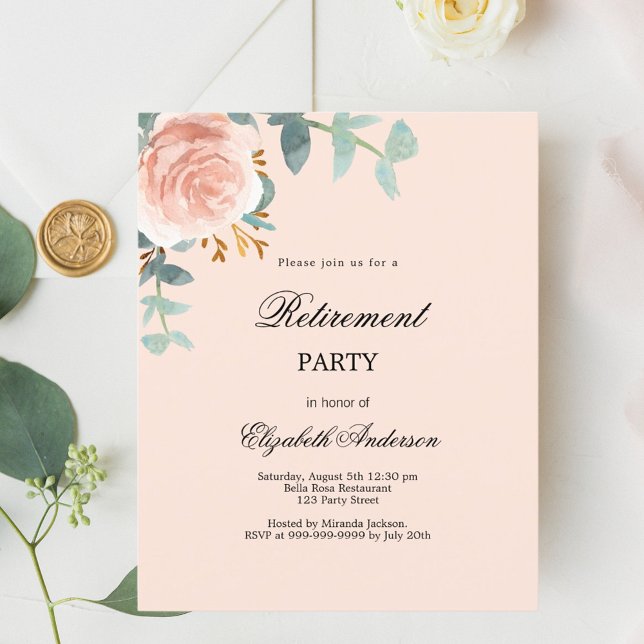 Rose or fleuri de retraite invitation (Créateur téléchargé)