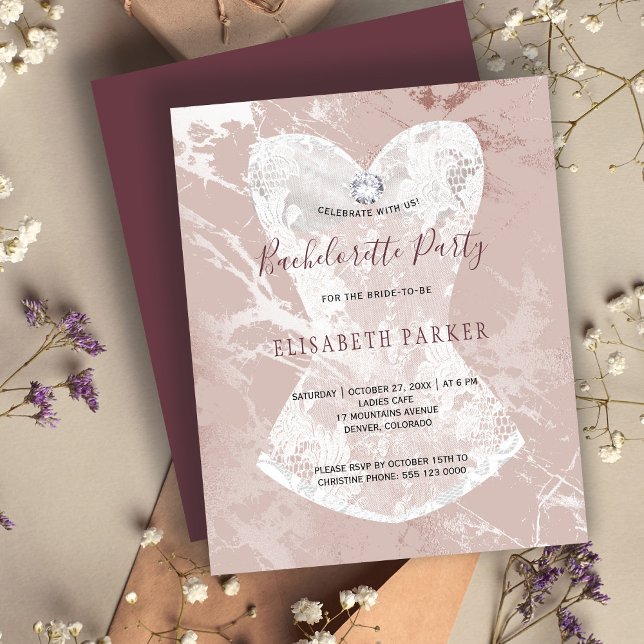Rose or marbre bachelorette invitation (Créateur téléchargé)