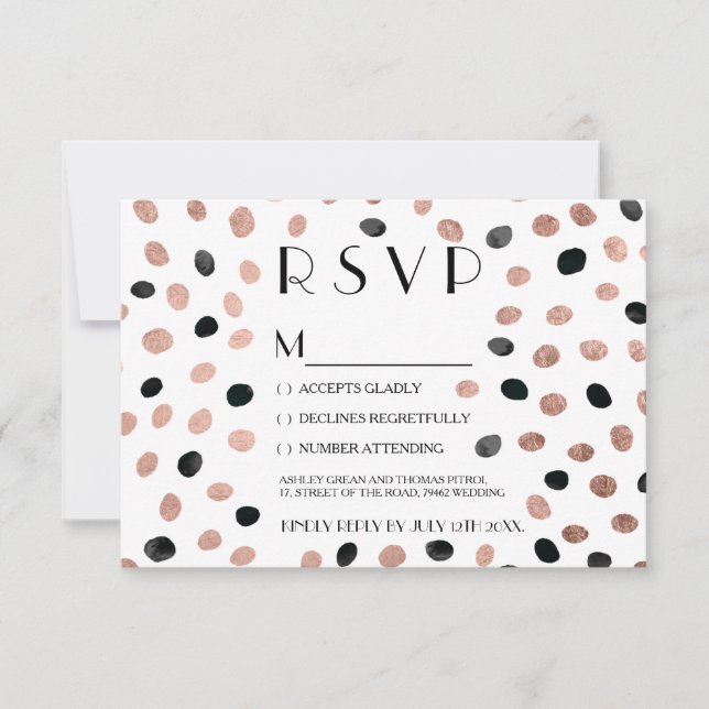 Rose or noir aquarelle points rsvp mariage (Devant)