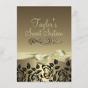 Rose or/noir et image Bow Anniversaire Invitation