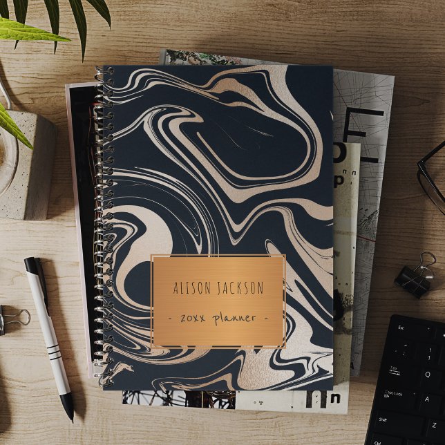 Rose or noir marbre avec cuivre étiquette école (Créateur téléchargé)