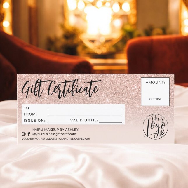 Rose or parties scintillant rose chic certificat c (Rose gold glitter pink chic gift certificate logo)