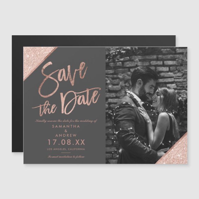 Rose or parties scintillant script gris photo enre (Devant / Derrière)