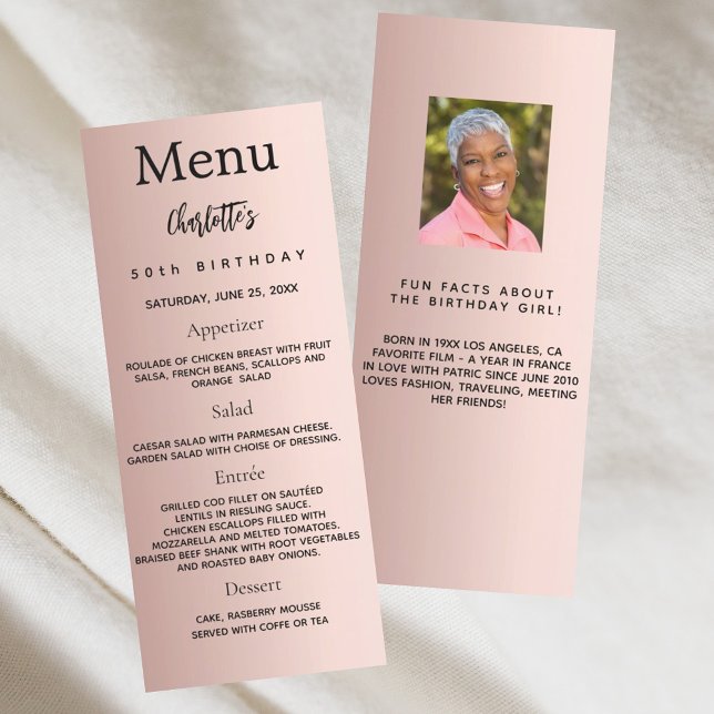 Rose or photo fun faits carte menu d'anniversaire (Créateur téléchargé)