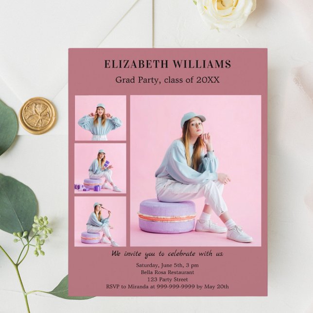 Rose or photo Graduation Party invitation (Créateur téléchargé)